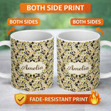 Personalized Custom Name Earthy Botanical Avocado Floral Seamless Pattern Name Cute Unique 11oz Ceramic Coffee Tea Mug White Large Handle