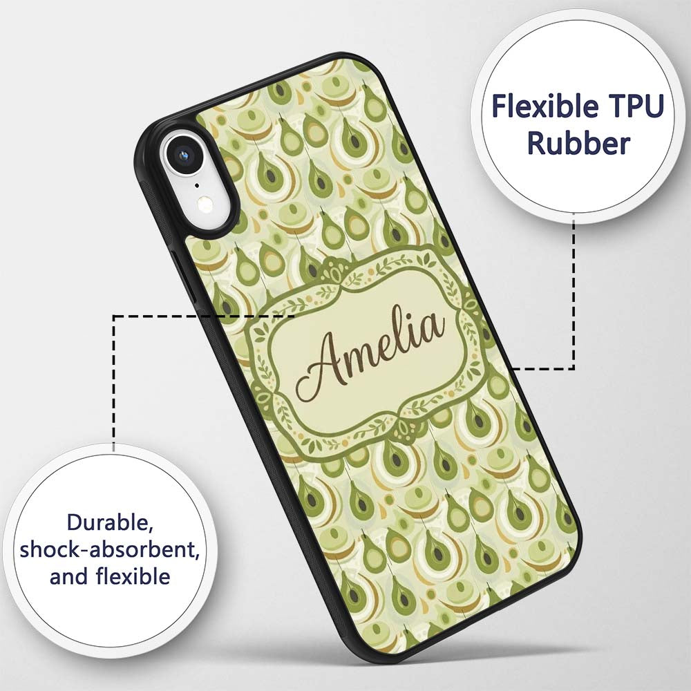 Soft Green Avocado Shapes Seamless Pattern Name Custom Name Protective Phone Case Mobile Cover Durable Everyday Smartphone Shock Resistant