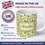 Personalized Custom Name Soft Green Avocado Shapes Seamless Pattern Name Cute Unique Gift 11oz Ceramic Coffee Tea Mug White Large Handle