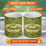 Personalized Custom Name Grunge Avocado Drip Artistic Seamless Pattern Custom Name Cute 11oz Ceramic Coffee Tea Mug White Large Handle