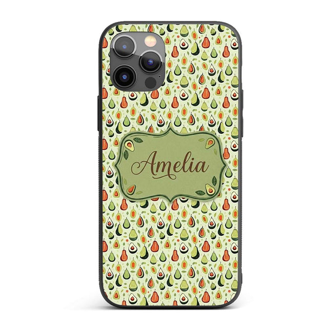 Cute Pear and Avocado Minimal Seamless Pattern Custom Name Protective Phone Case Mobile Cover Durable Everyday Smartphone Shock Resistant