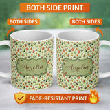 Personalized Custom Name Cute Pear and Avocado Minimal Seamless Pattern Name Unique Gift 11oz Ceramic Coffee Tea Mug White Large Handle