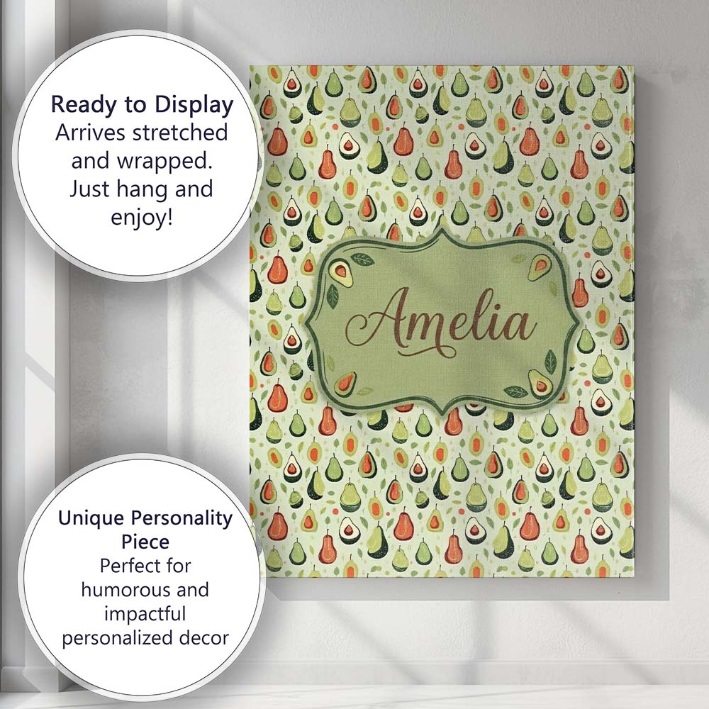 Personalised Name Cute Pear and Avocado Custom  Modern Room Accent Elegant Feature Canvas Wall Art Print Decor Picture Ready to Hang