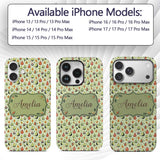 Cute Pear and Avocado Minimal Seamless Pattern Custom Name Protective Phone Case Mobile Cover Durable Everyday Smartphone Shock Resistant