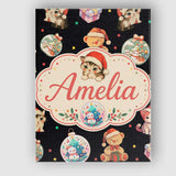 Personalised Name Cute Christmas Cats Teddy Custom  Bespoke Interior Contemporary Canvas Wall Art Print Decor Picture Ready to Hang