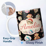 Personalized Custom Name Cute Christmas Cats Teddy Gift Seamless Pattern Custom Name Unique 11oz Ceramic Coffee Tea Mug White Large Handle