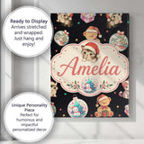 Personalised Name Cute Christmas Cats Teddy Custom  Bespoke Interior Contemporary Canvas Wall Art Print Decor Picture Ready to Hang