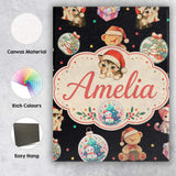 Personalised Name Cute Christmas Cats Teddy Custom  Bespoke Interior Contemporary Canvas Wall Art Print Decor Picture Ready to Hang