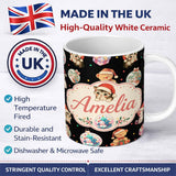Personalized Custom Name Cute Christmas Cats Teddy Gift Seamless Pattern Custom Name Unique 11oz Ceramic Coffee Tea Mug White Large Handle
