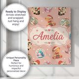 Personalised Name Cute Christmas Cats Teddy Custom  Bespoke Interior Contemporary Canvas Wall Art Print Decor Picture Ready to Hang