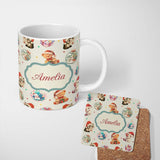 Personalized Custom Name Cute Christmas Cats Teddy Cream Background Seamless Pattern Name 11oz Ceramic Coffee Tea Mug White Large Handle
