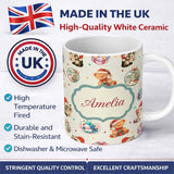 Personalized Custom Name Cute Christmas Cats Teddy Cream Background Seamless Pattern Name 11oz Ceramic Coffee Tea Mug White Large Handle