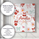 Personalised Name Cute Cherry Bow Daisy Heart Seamless Pattern on Custom  Bespoke Canvas Wall Art Print Decor Picture Ready to Hang