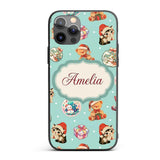 Cute Christmas Cats Teddy Gift Baubles Seamless Custom Name Protective Phone Case Mobile Cover Durable Everyday Smartphone Shock Resistant