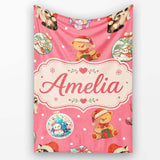 Cute Christmas Cats Teddy Red Background Seamless Pattern Name  Personalised Custom Name Super Soft Fleece Blanket Bed Sofa Throw