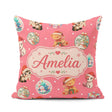 Custom Name Cute Cats Teddy Red Background Seamless Pattern Name Square Filled Cushion Throw Pillow Sofa Bed Home Decor Zip Washable UK Made