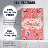 Personalised Name Cute Christmas Cats Teddy Custom  Bespoke Interior Contemporary Canvas Wall Art Print Decor Picture Ready to Hang
