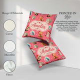 Custom Name Cute Cats Teddy Red Background Seamless Pattern Name Square Filled Cushion Throw Pillow Sofa Bed Home Decor Zip Washable UK Made