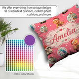 Custom Name Cute Cats Teddy Red Background Seamless Pattern Name Square Filled Cushion Throw Pillow Sofa Bed Home Decor Zip Washable UK Made