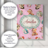 Personalised Name Cute Christmas Cats Teddy Custom  Bespoke Interior Contemporary Canvas Wall Art Print Decor Picture Ready to Hang