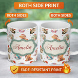 Personalized Custom Name Cute Christmas Cats Teddy Grey Background Seamless Pattern Name 11oz Ceramic Coffee Tea Mug White Large Handle