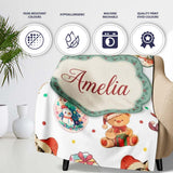 Cute Christmas Cats Teddy Grey Background Seamless Pattern Name  Personalised Custom Name Super Soft Fleece Blanket Bed Sofa Throw
