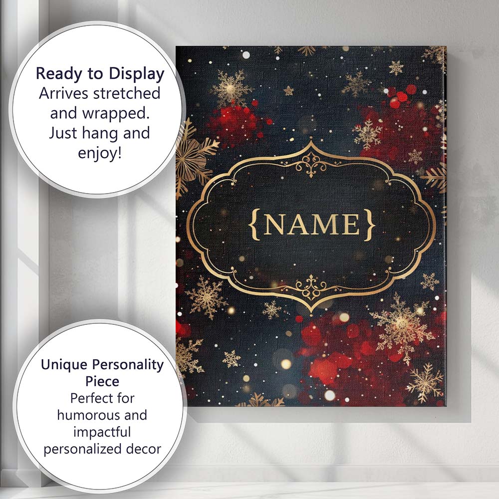 Personalised Name Dark Festive Snowflake Sparkle Seamless Pattern Custom  Bespoke Canvas Wall Art Print Decor Picture Ready to Hang