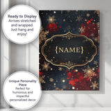 Personalised Name Dark Festive Snowflake Sparkle Seamless Pattern Custom  Bespoke Canvas Wall Art Print Decor Picture Ready to Hang