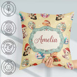 Custom Name Christmas Cats Teddy Yellow Background Seamless Name Square Filled Cushion Throw Pillow Sofa Bed Home Decor Zip Washable UK Made