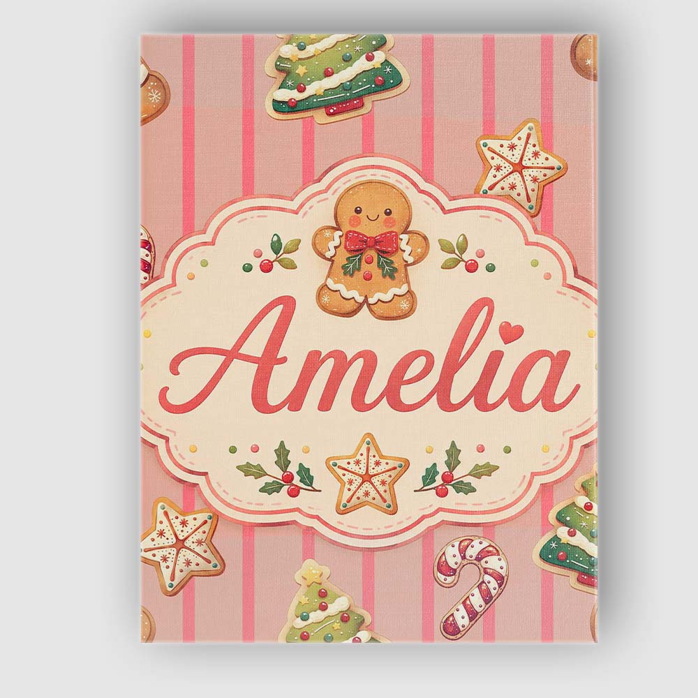 Personalised Name Cute Gingerbread Christmas Custom Bespoke  Contemporary Display Canvas Wall Art Print Decor Picture Ready to Hang