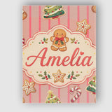 Personalised Name Cute Gingerbread Christmas Custom Bespoke  Contemporary Display Canvas Wall Art Print Decor Picture Ready to Hang