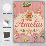 Personalised Name Cute Gingerbread Christmas Custom Bespoke  Contemporary Display Canvas Wall Art Print Decor Picture Ready to Hang