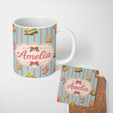 Personalized Custom Name Cute Christmas Gingerbread Cookies Candy Cane Seamless Pattern 11oz Ceramic Coffee Tea Mug White Large Handle