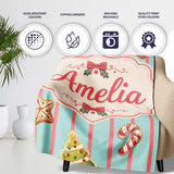 Cute Christmas Gingerbread Cookies Candy Cane Seamless Pattern  Personalised Custom Name Super Soft Fleece Blanket Bed Sofa Throw