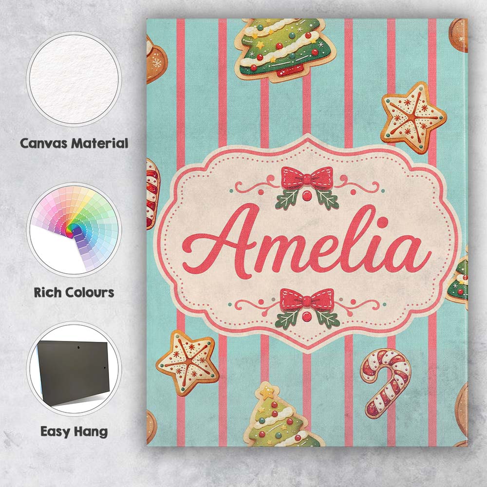 Personalised Name Cute Christmas Gingerbread Custom Bespoke  Contemporary Display Canvas Wall Art Print Decor Picture Ready to Hang