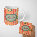 Personalized Custom Name Cute Christmas Gingerbread Cookies Orange Background Seamless 11oz Ceramic Coffee Tea Mug White Large Handle