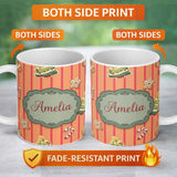 Personalized Custom Name Cute Christmas Gingerbread Cookies Orange Background Seamless 11oz Ceramic Coffee Tea Mug White Large Handle
