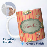 Personalized Custom Name Cute Christmas Gingerbread Cookies Orange Background Seamless 11oz Ceramic Coffee Tea Mug White Large Handle