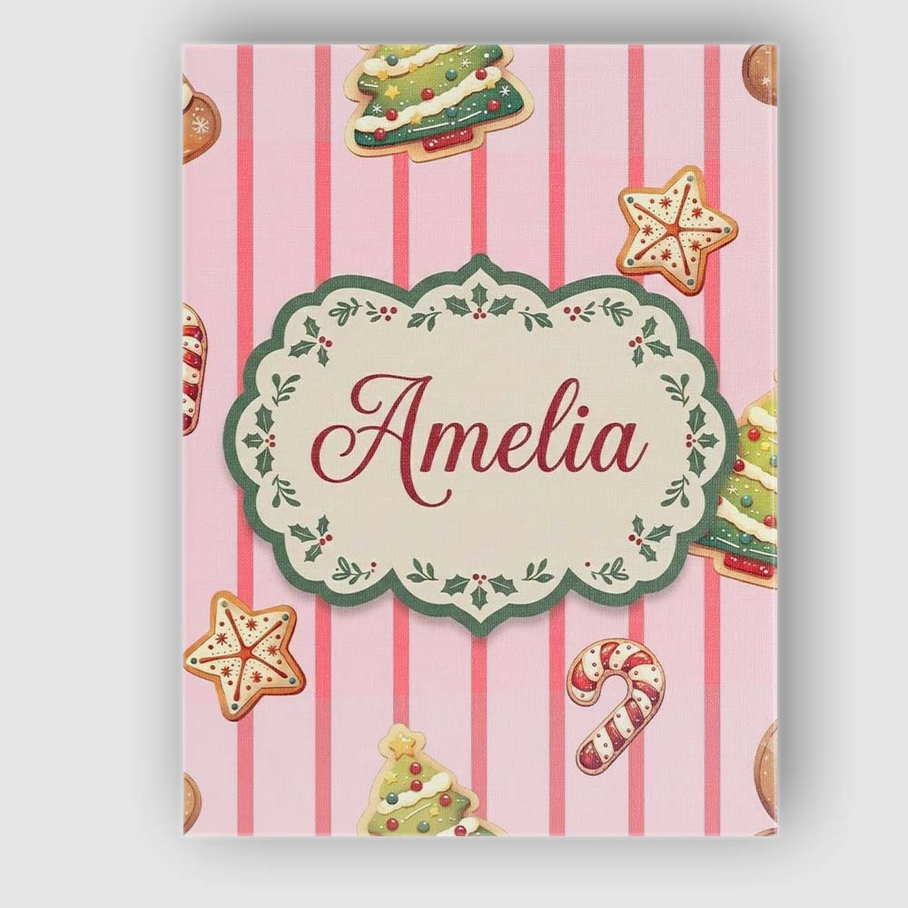 Personalised Name Cute Christmas Gingerbread Custom Bespoke  Contemporary Display Canvas Wall Art Print Decor Picture Ready to Hang