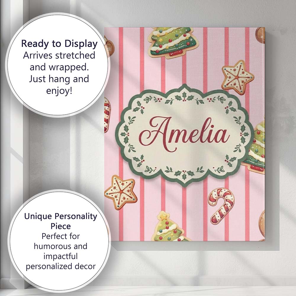 Personalised Name Cute Christmas Gingerbread Custom Bespoke  Contemporary Display Canvas Wall Art Print Decor Picture Ready to Hang