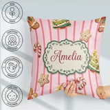 Custom Name Christmas Gingerbread Cookies Soft Pink Pattern Name Square Filled Cushion Throw Pillow Sofa Bed Home Decor Zip Washable UK Made