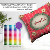 Custom Name Christmas Gingerbread Cookies Red Background Pattern Square Filled Cushion Throw Pillow Sofa Bed Home Decor Zip Washable UK Made