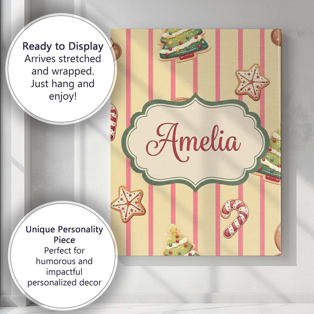 Personalised Name Cute Christmas Gingerbread Custom Bespoke  Contemporary Display Canvas Wall Art Print Decor Picture Ready to Hang