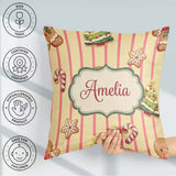Custom Name Cute Christmas Gingerbread Cookies Yellow Background Square Filled Cushion Throw Pillow Sofa Bed Home Decor Zip Washable UK Made