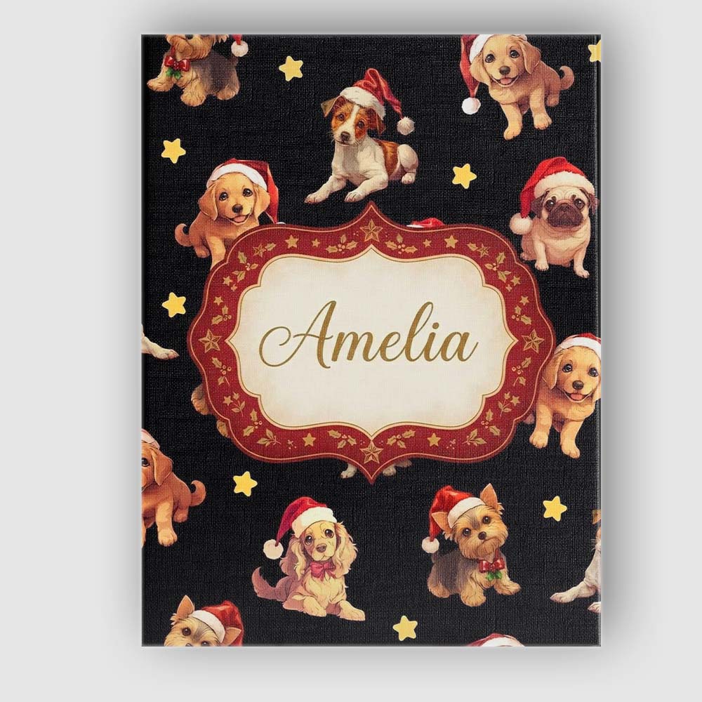 Personalised Name Cute Christmas Dogs Santa Custom  Bespoke Interior Contemporary Canvas Wall Art Print Decor Picture Ready to Hang