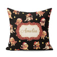 Custom Name Christmas Dogs Santa Hat Black Seamless Pattern Name Square Filled Cushion Throw Pillow Sofa Bed Home Decor Zip Washable UK Made
