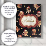 Personalised Name Cute Christmas Dogs Santa Custom  Bespoke Interior Contemporary Canvas Wall Art Print Decor Picture Ready to Hang