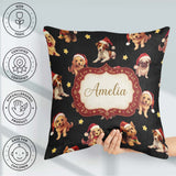 Custom Name Christmas Dogs Santa Hat Black Seamless Pattern Name Square Filled Cushion Throw Pillow Sofa Bed Home Decor Zip Washable UK Made