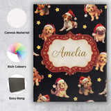 Personalised Name Cute Christmas Dogs Santa Custom  Bespoke Interior Contemporary Canvas Wall Art Print Decor Picture Ready to Hang