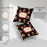 Custom Name Christmas Dogs Santa Hat Black Seamless Pattern Name Square Filled Cushion Throw Pillow Sofa Bed Home Decor Zip Washable UK Made